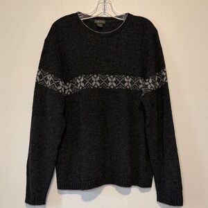 Cortina Cozy Charcoal Crewneck Sweater with Gray Fair Isle Band